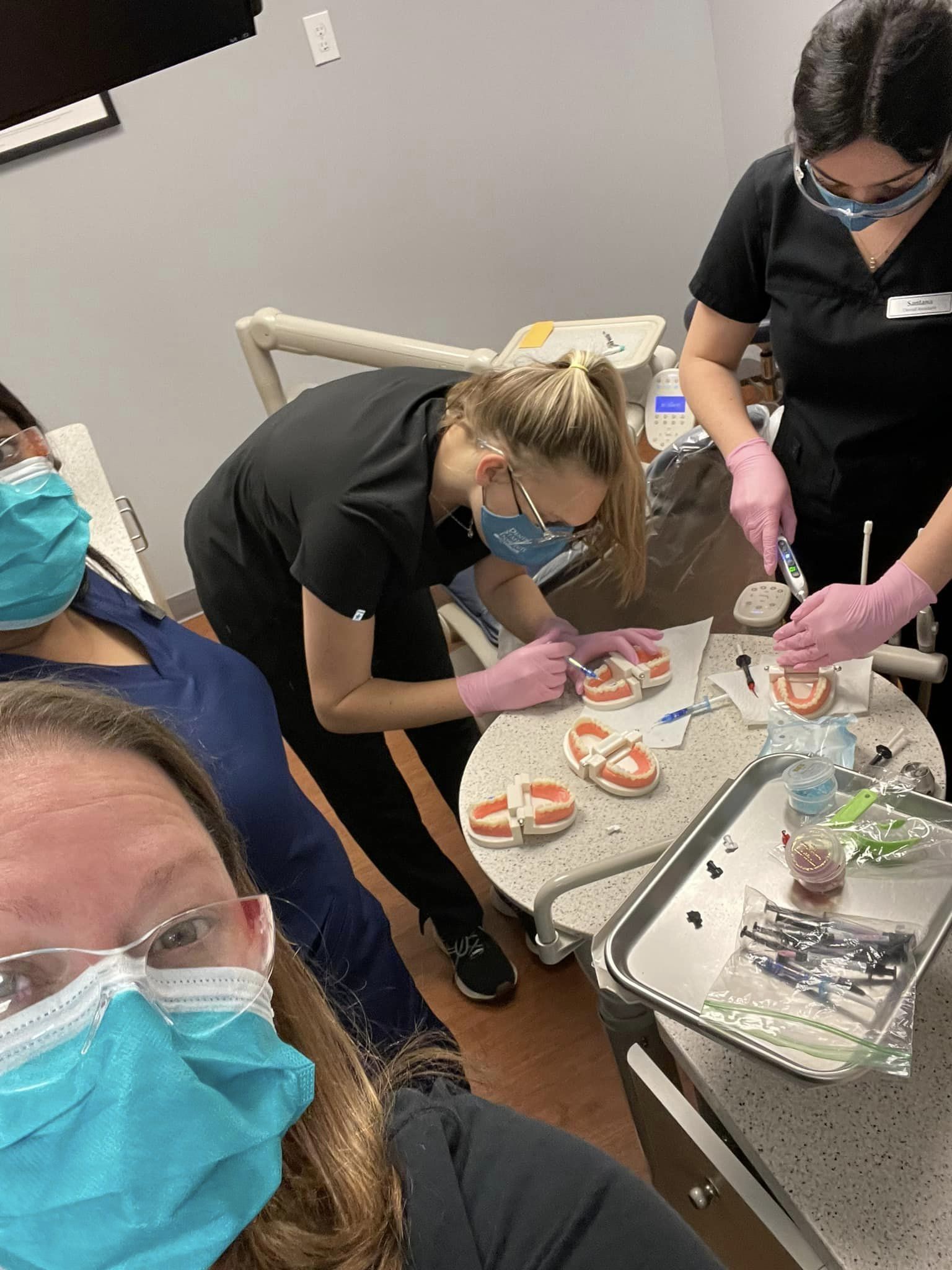 Dental assisting students on their first clinical day.